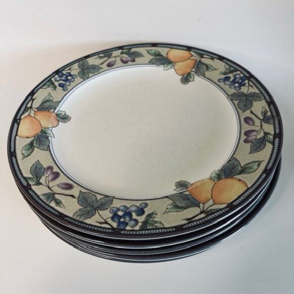Mikasa Garden Harvest 5 Dinner Plates Intaglio, Fruit & Leaves On Rim, Cream VTG - Picture 11 of 11